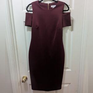 Calvin Klein Women's Round Neck Cold Shoulder Sheath Dress in Deep Burgundy